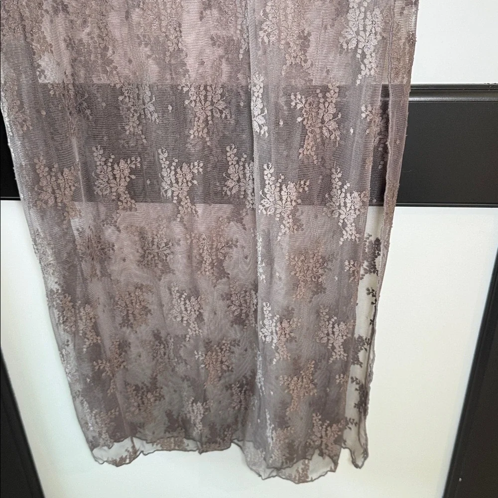 Free People Lux Maxi Slip Dress Mesh Lace Dark Grey Size M NWOT - Picture 5 of 11